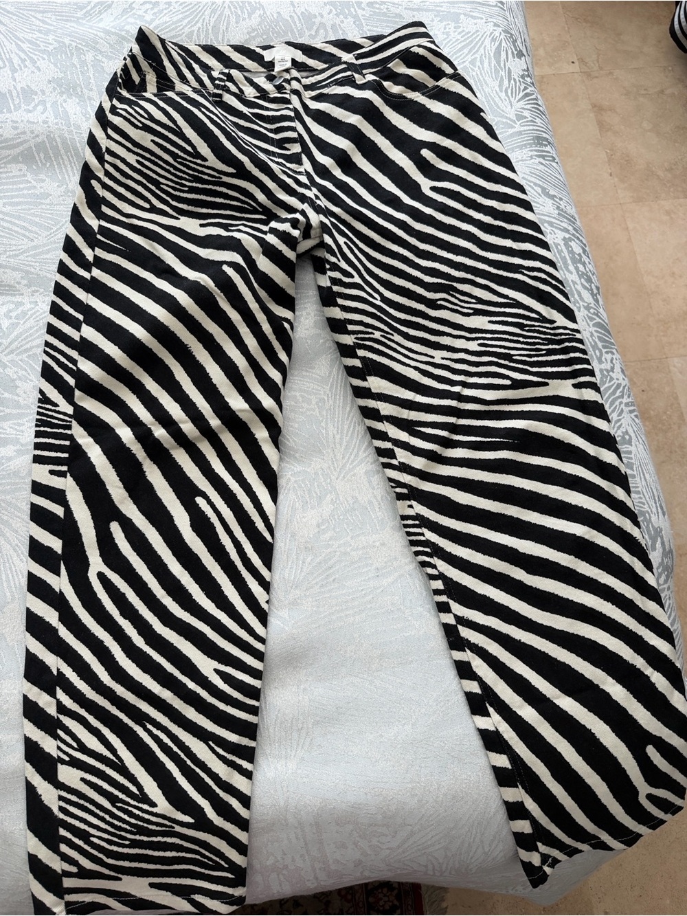 H&M Zebra Print Straight Leg Pants in Black and White
